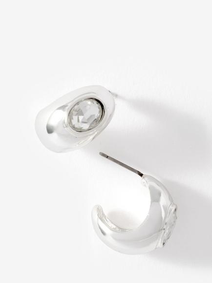 Mint Velvet Crystal Curve Hoop Earrings, Silver - view 2, Silver