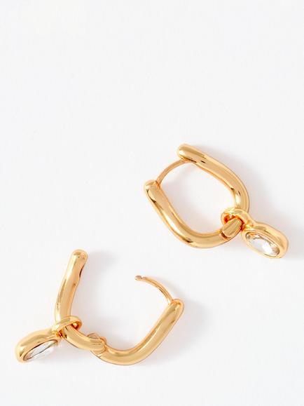 Mint Velvet Crystal Drop Hoop Earrings, Gold - view 2, Gold