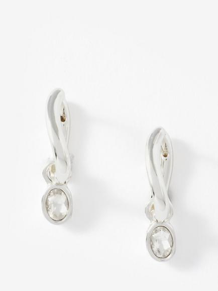 Mint Velvet Crystal Drop Hoop Earrings, Silver, Silver
