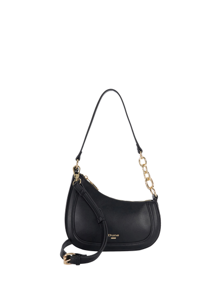 Dune London Direction Asymmetric Chain Leather Shoulder Bag, Black, Black