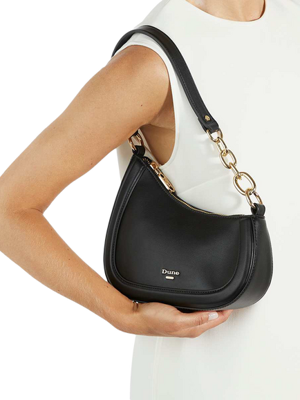 Dune London Direction Asymmetric Chain Leather Shoulder Bag, Black - view 2, Black