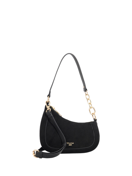 Dune London Direction Asymmetric Chain Detail Suede Shoulder Bag, Black, Black