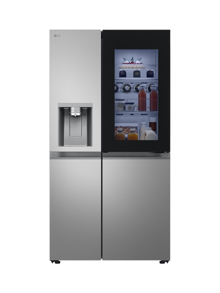 LG InstaView GSXE81PYBE Freestanding 60/40 Non-Plumbed French Fridge Freezer, Silver, Silver