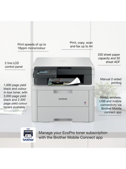 Brother DCP-L3520CDWE Wireless Three-in-One Colour Laser Printer with 4 Months EcoPro Subscription, White Light Grey - view 2, White Light Grey
