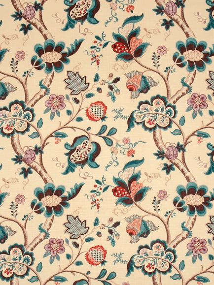 Sanderson Roslyn Furnishing Fabric, Teal/Cherry, Teal/Cherry