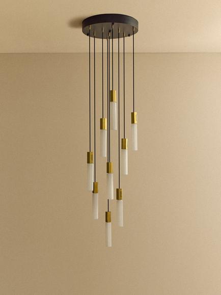 Tala Basalt 9 Arm Pendant Ceiling Light, Brass, Brass