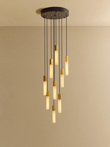 Tala Basalt 9 Arm Pendant Ceiling Light, Brass - view 2, Brass