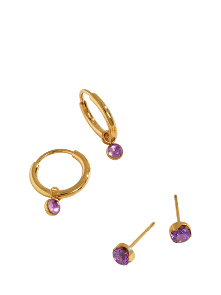 Tish Lyon Amethyst Stud Earrings - view 2, Gold
