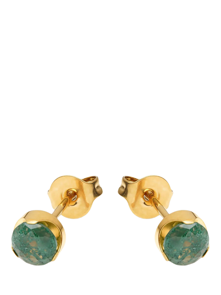Tish Lyon Moss Agate Stud Earrings, Gold