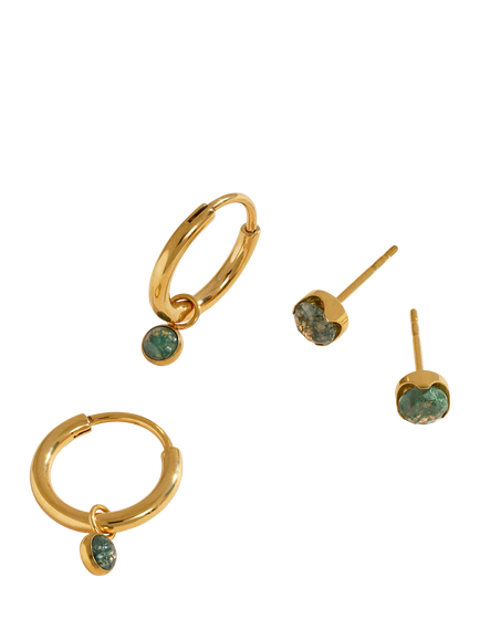 Tish Lyon Moss Agate Stud Earrings - view 2, Gold