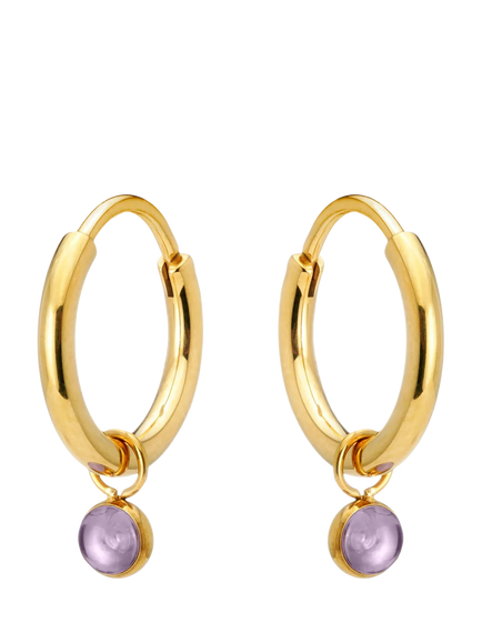 Tish Lyon Amethyst Drop Hoop Earrings, Gold