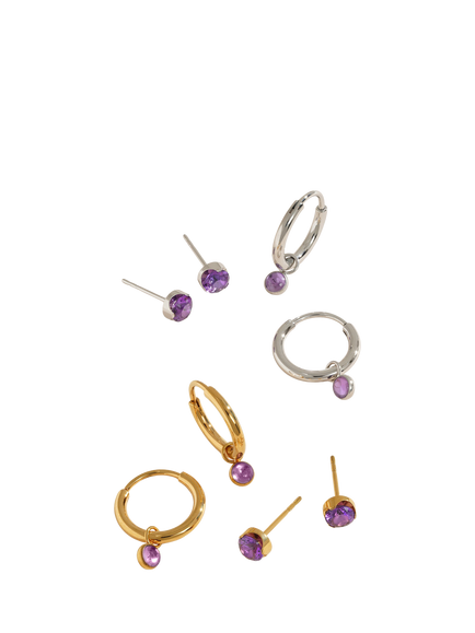 Tish Lyon Amethyst Drop Hoop Earrings - view 2, Gold