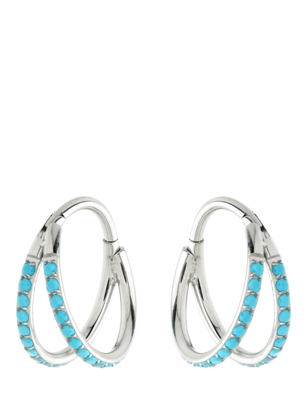 Tish Lyon Double Band Turquoise Hoop Earrings, Platinum