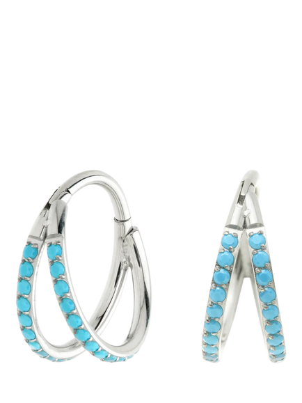 Tish Lyon Double Band Turquoise Hoop Earrings - view 2, Platinum