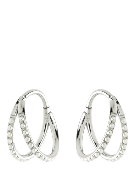 Tish Lyon Double Band Pearl Hoop Earrings, Platinum
