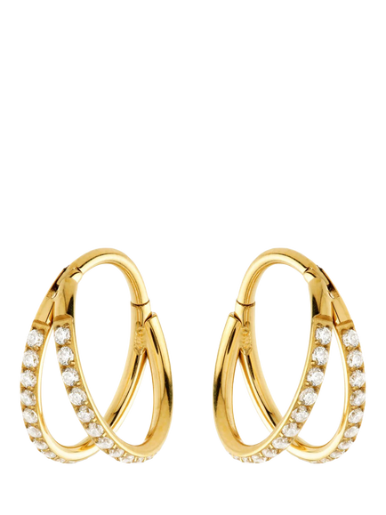 Tish Lyon Double Band Jewelled Hoop Earrings, Gold
