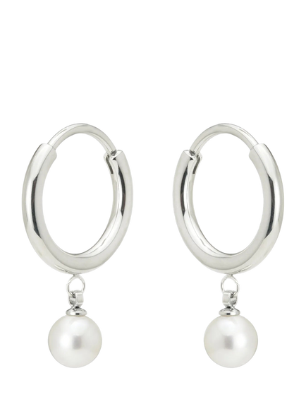 Tish Lyon Pearl Drop Hoop Earrings, Platinum