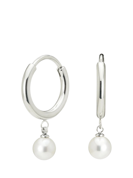 Tish Lyon Pearl Drop Hoop Earrings - view 2, Platinum