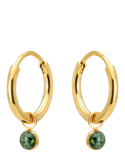 Tish Lyon Moss Agate Drop Hoop Earrings, Gold