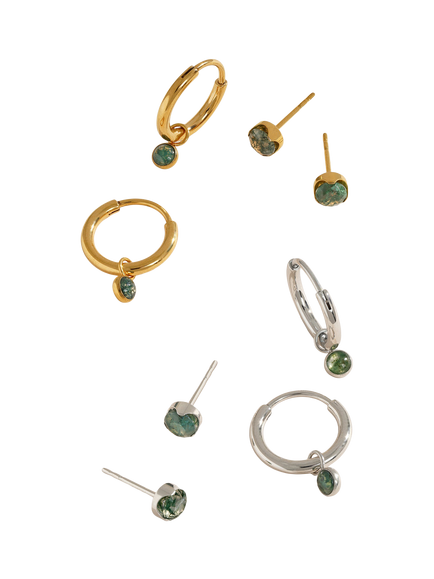 Tish Lyon Moss Agate Drop Hoop Earrings - view 2, Gold