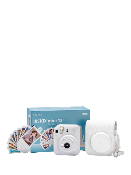 Fujifilm instax™ Mini 12 Instant Camera, Bundle with 10 Shots of Film & Case, White, White