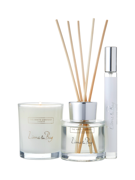 The White Company Lime and Bay Mini Home Scent Fragrance Gift Set, White