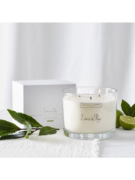 The White Company Lime and Bay Large Three Wick Candle - view 2, White