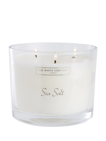 The White Company Sea Salt Large Three Wick Candle, 770g, White