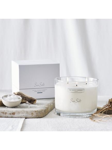 The White Company Sea Salt Large Three Wick Candle, 770g - view 2, White