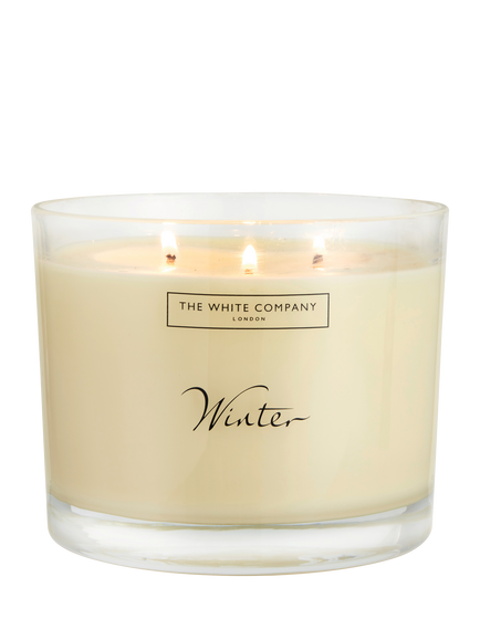 The White Company Winter Large Three Wick Candle, 770g, White