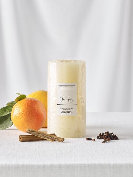 The White Company Winter Pillar Candle, 580g - view 2, White