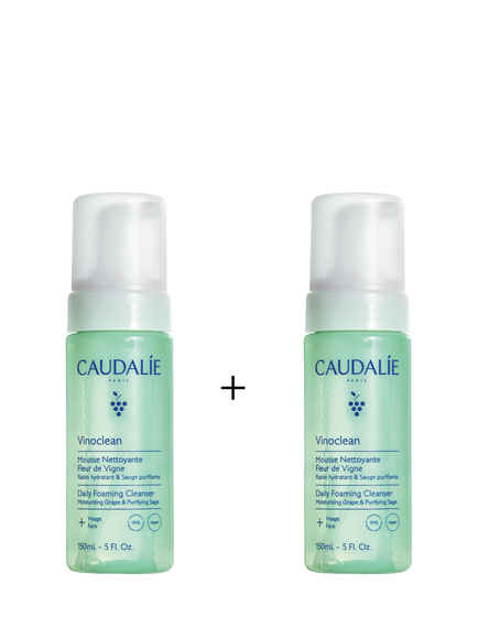 Caudalie Vinoclean Daily Foaming Cleanser Duo Skincare Gift Set , 2 x 50ml, Clear Clear