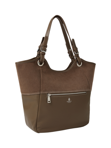 OSPREY LONDON Luxe Woodstock Tote Bag, Dark Truffle - view 2, Dark Truffle