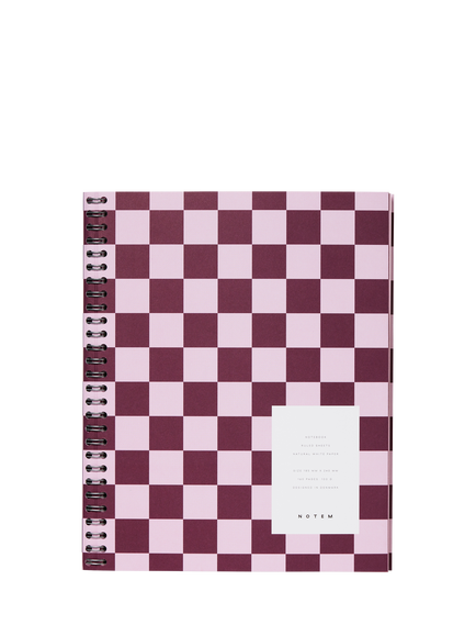 NOTEM NELA Large Wire-Bound Soft Cover Notebook, Bordeaux Check, Multi