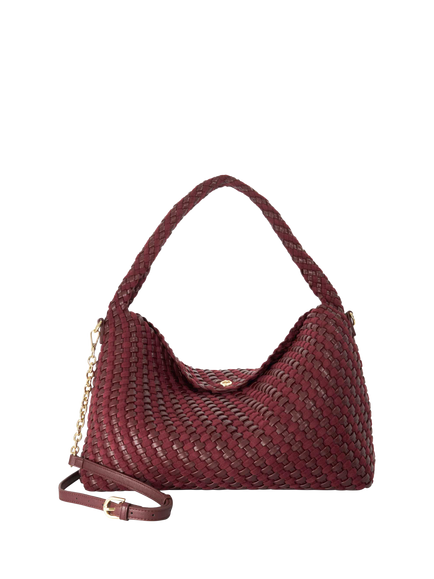 Dune London Deliberate L Woven Shoulder Bag, Burgundy, Burgundy