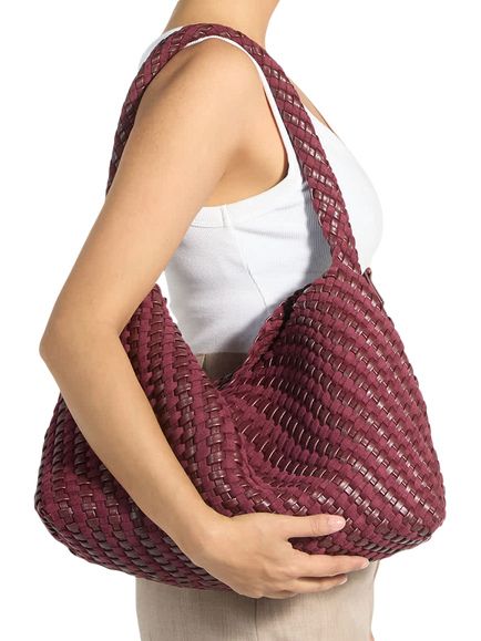 Dune London Deliberate L Woven Shoulder Bag, Burgundy - view 2, Burgundy