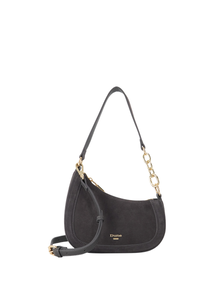 Dune London Direction Asymmetric Chain Detail Suede Shoulder Bag, Dark Grey, Dark Grey-suede