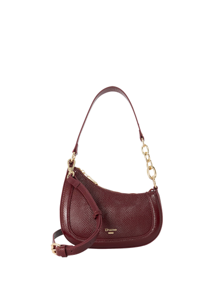 Dune London Direction Asymmetric Chain Reptile Print Shoulder Bag, Dark Red, Dark Red
