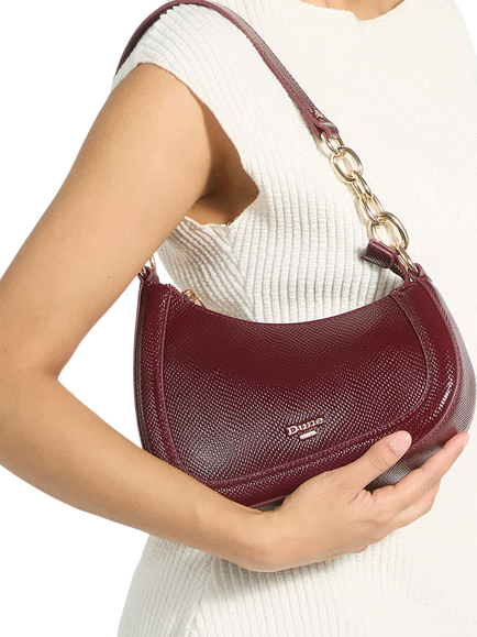Dune London Direction Asymmetric Chain Reptile Print Shoulder Bag, Dark Red - view 2, Dark Red