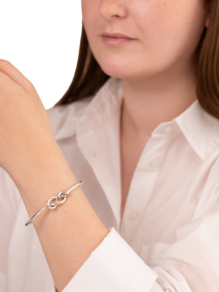 Andea Sterling Silver Large Double Knot Half Bangle - view 2, Silver