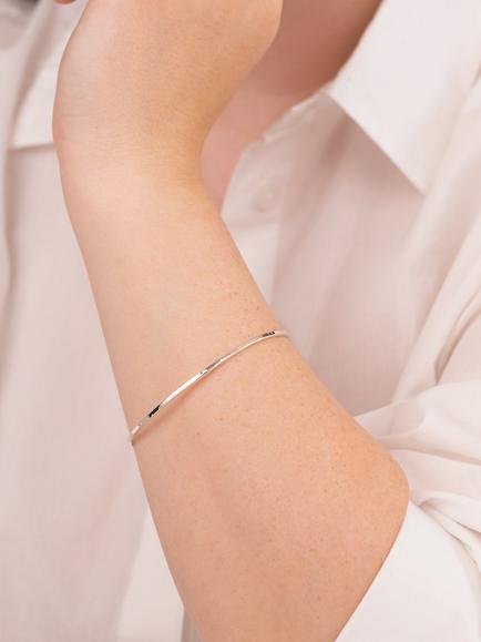 Andea Sterling Silver Thin Solid Hammered Bangle - view 2, Silver