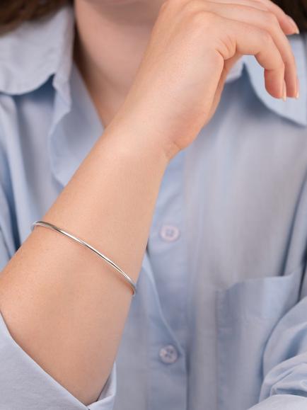 Andea Sterling Silver Thin Plain Bangle - view 2, Silver