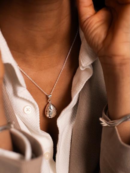Andea Sterling Silver Hammered Teardrop Pendant Necklace - view 2, Silver