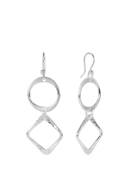 Andea Sterling Silver Textured Square and Circle Drop Earrings, Silver
