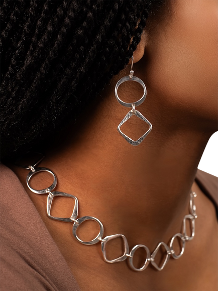 Andea Sterling Silver Textured Square and Circle Drop Earrings - view 2, Silver