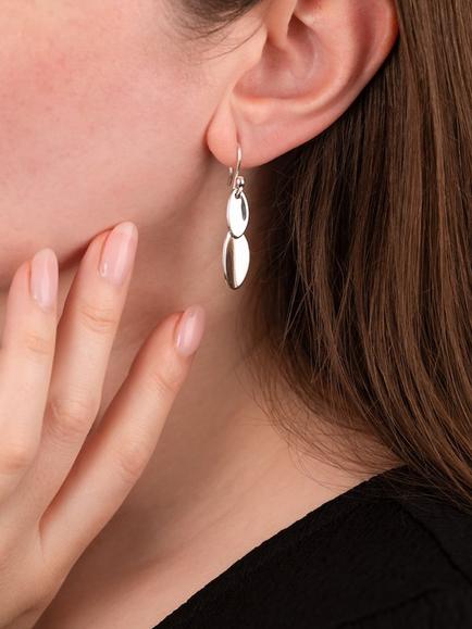 Andea Sterling Silver Oval Drop Earrings - view 2, Silver
