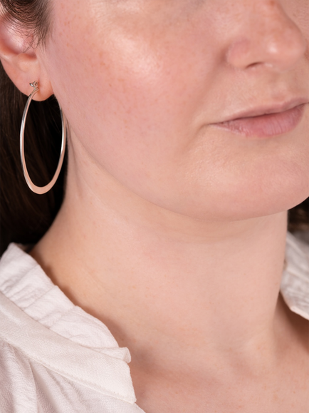 Andea Sterling Silver Large Oval Hoop Earrings - view 2, Silver