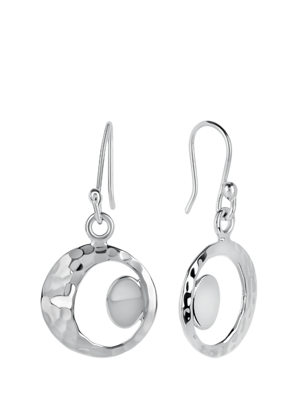Andea Sterling Silver Round Hammered Drop Earrings, Silver