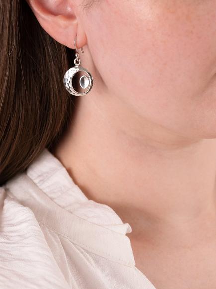 Andea Sterling Silver Round Hammered Drop Earrings - view 2, Silver