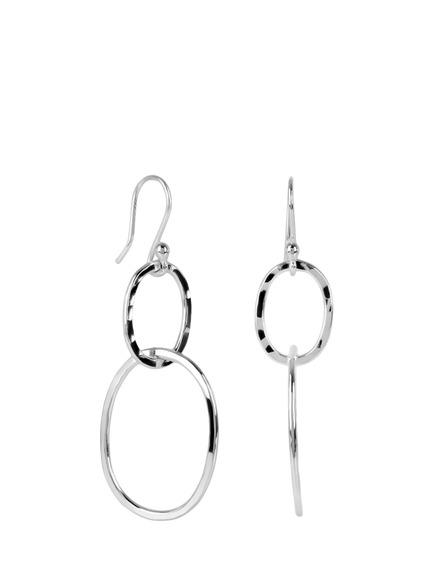 Andea Sterling Silver Double Hammered Oval Earrings, Silver